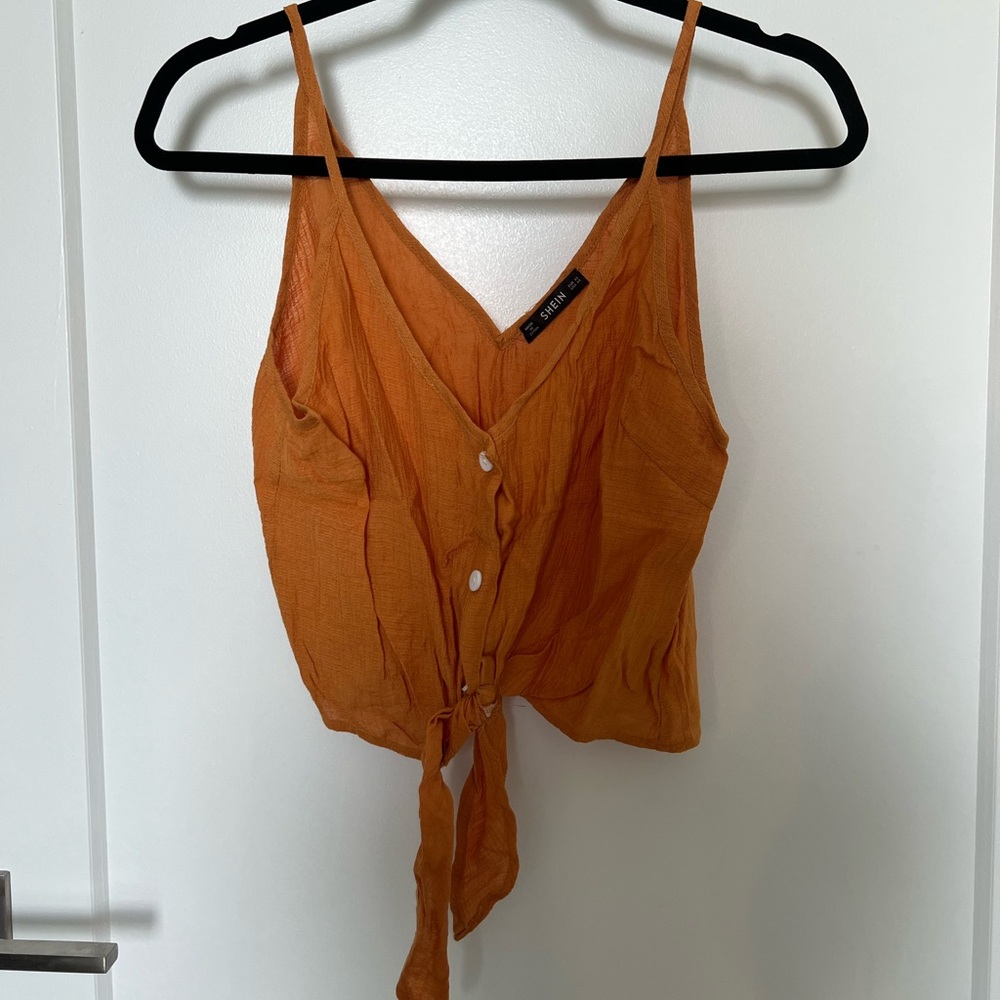 Mustard Button Down Sleeveless Top with Tie